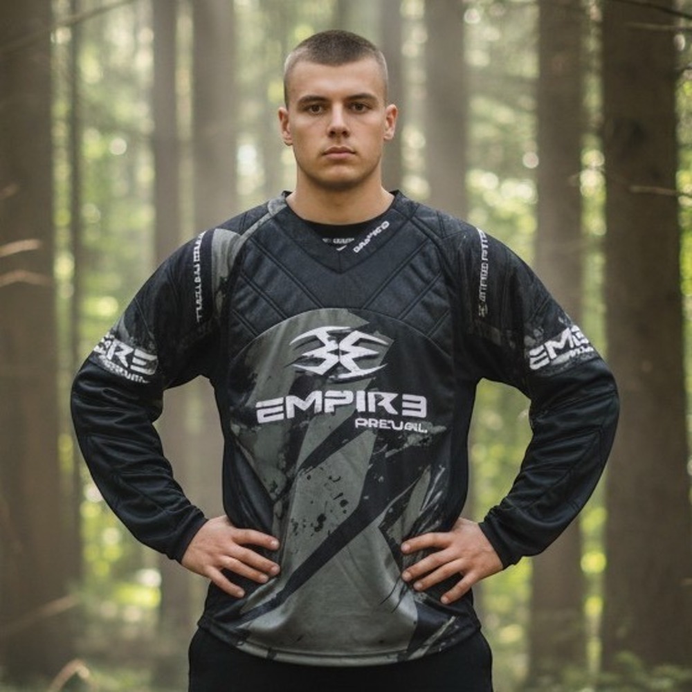 Empire Prevail Paintball Jersey Mens M Black Grey Padded Graphic Top Performance